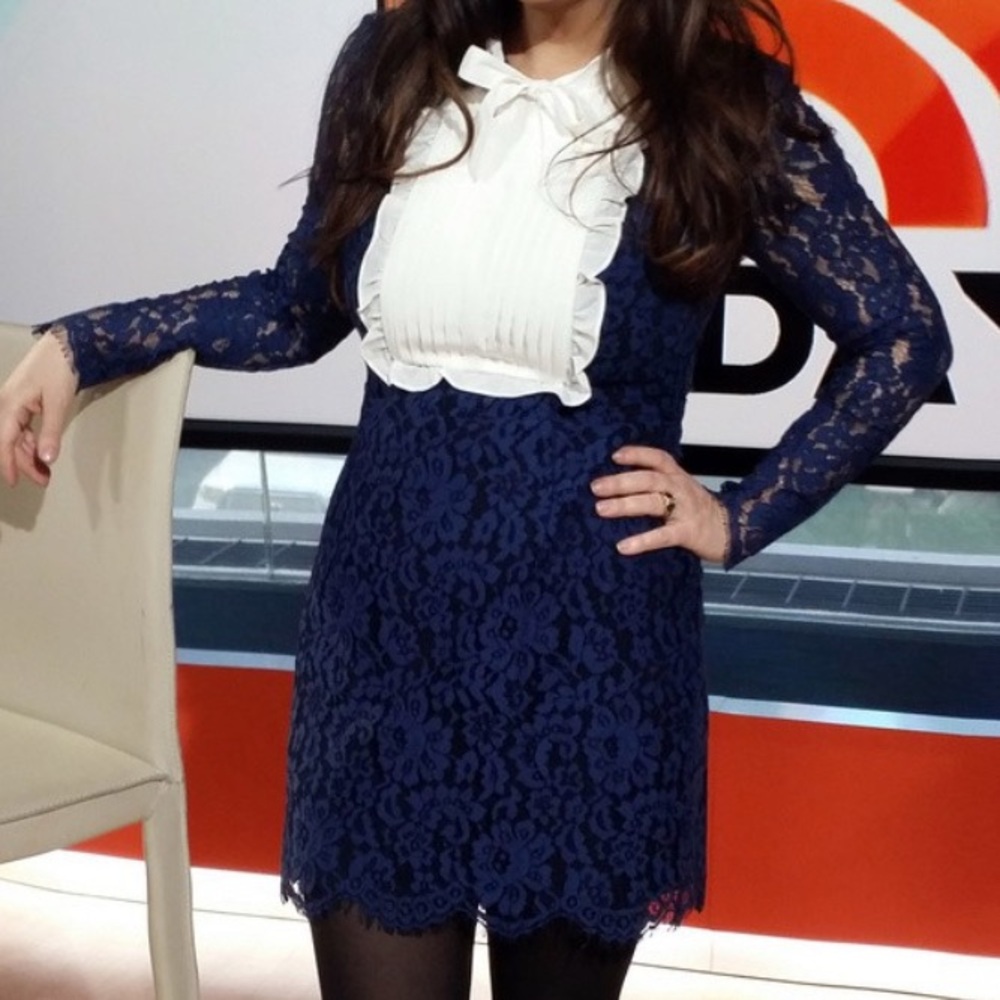Cynthia Rowley Elegant Blue Lace Dress with White Accent large